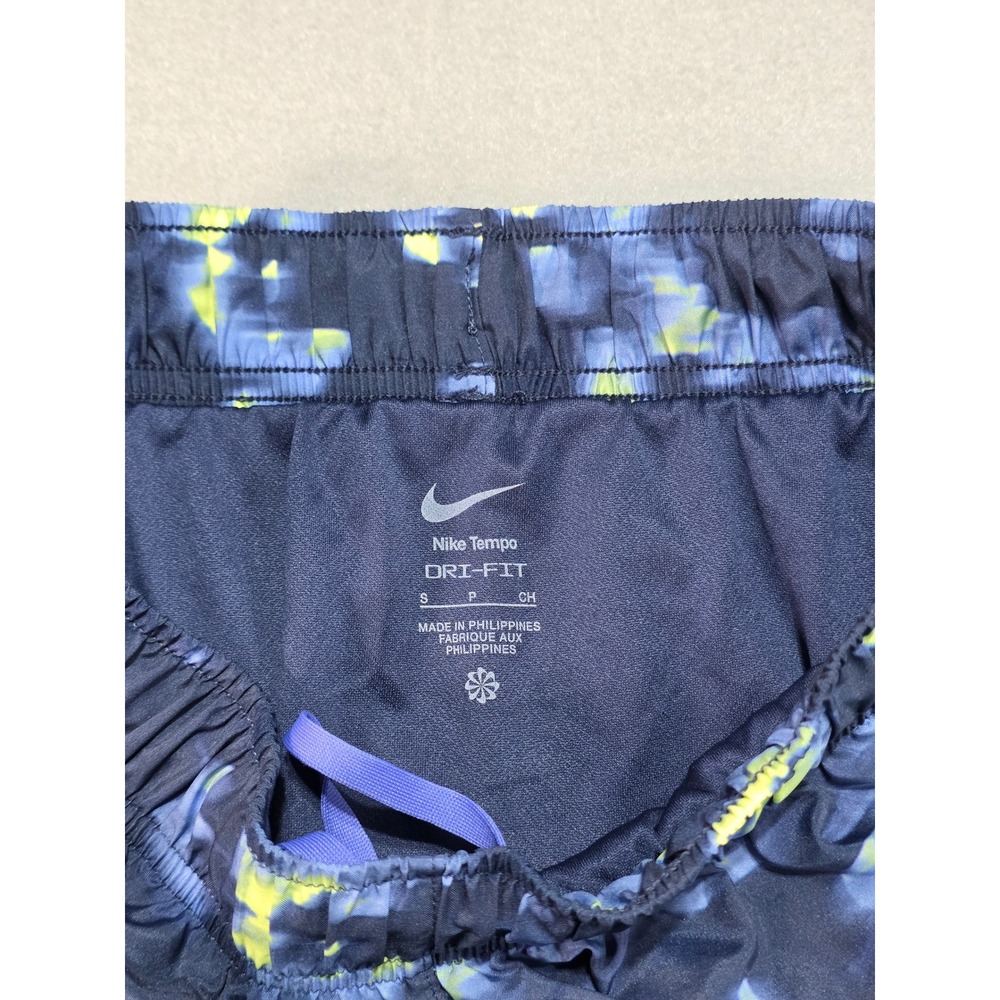 Nike Tempo Dri-FIT Running Shorts Navy Yellow Abstract Print Womens Small - Picture 2 of 9